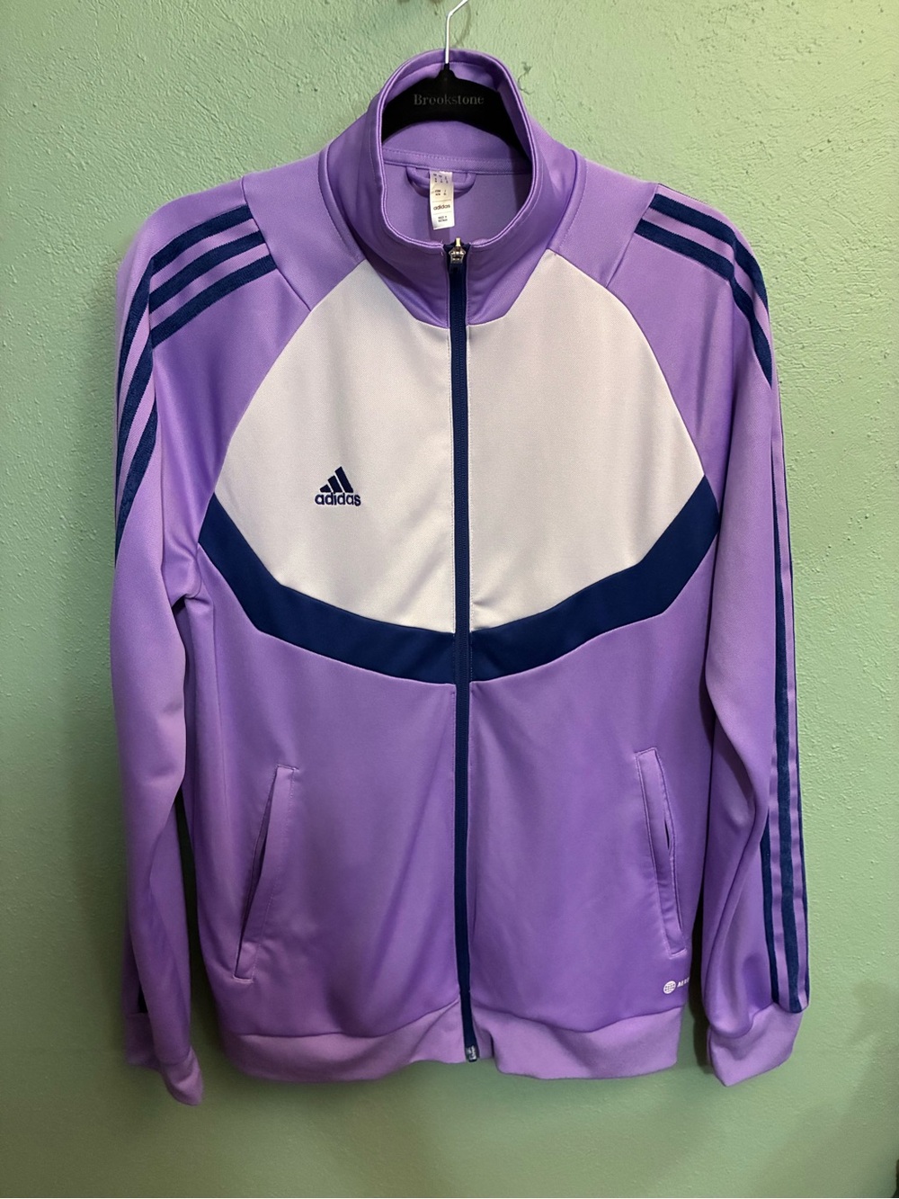 Adidas Aeroready Women’s XL Purple White Navy Full Zip Track Jacket 3 Stripe